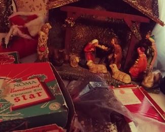 Vintage Noma Illuminated Star Christmas Tree Star Topper, Old Nativity / Manger / Holiday Display