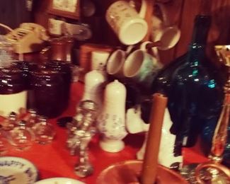 Old Mugs / Hadley Ceramic Dishes / Vintage Rotary Phone / Candlestick / Candlesticks / Salt & Pepper Shaker Collection 