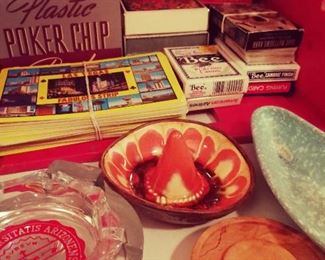 Old Plastic Poker Chip Gambling Game / Games / Wide Variety of Vintage, Retro & MCM Ashtrays / Ashtray / Turquoise Boomerang 