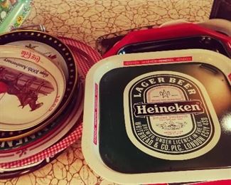 Old Metal Beer Trays / Serving Tray / Home Bar / Heineken / 1983 Coca Cola 