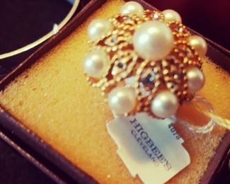 Vintage Higbees Pearl Ring in Box With Tag