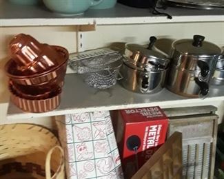 Copper Bundt Pans / Old Washboard / Pots & Pans 