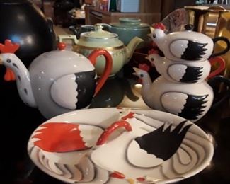 Unusual Hen / Rooster / Teapot / Dish / Stacking Set 