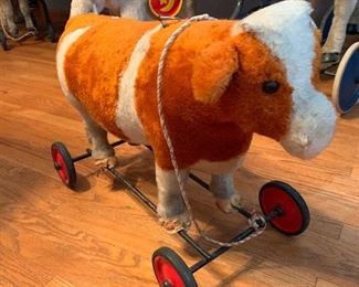 Steiff pull cow, 18" tall