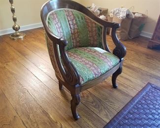 Antique walnut Empire barrel chairs one of two 