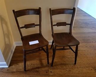 Charming pair of early plank seat chairs 