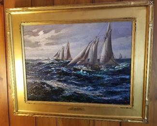 Robert Danforth Hedges oil on board Race to Market 1939