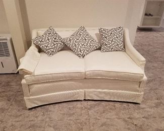 Lovely white Small loveseat for that hard to fit spot only 52 inches wide 
