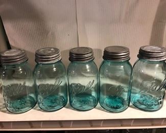 Vintage blue canning jars