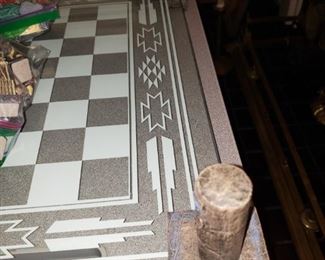 Cowboys and Indians glass and brass chess set