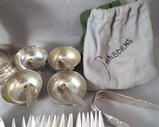 MEXICAN STERLING SILVER SALT CELLARS WITH SPOONS