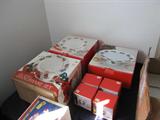 Several different sets of Christmas dishes and accessories. These are new but there are also used ones!