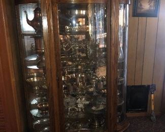 Oak bow front China cabinet curio
