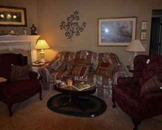 Sofa, wing back and recliner