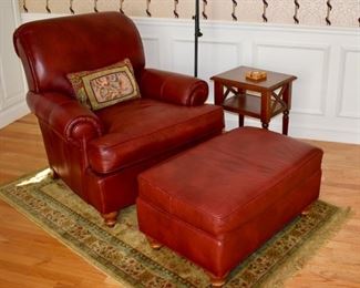 Ethan Allen red leather chair and ottoman