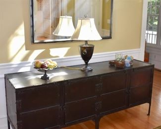 Restoration Hardware metal sideboard and matching mirror