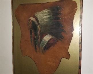 Painting of Indian on Cowhide