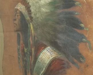 Painting of Indian on Cowhide