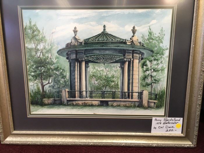 Muny bandstand, 1979 watercolor by Del Dace, St. Louis artist (d. 2019)