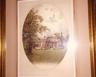 signed Joseph Eidenberger etching of "Monticello"