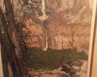 signed Liugi Kasimir etching of "Bridal Veil Falls- Yosemite"