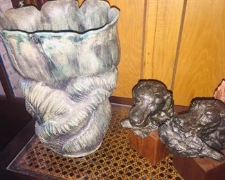 high fired porcelain by Louisiana artist Vickie WIlkins and cast Bird Dog bookends