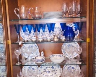 Blue Danube china and many pieces of Waterford crystal stemware