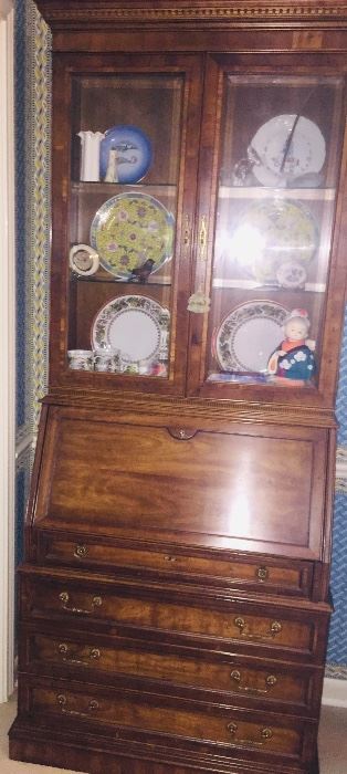 drop front small secretary with glassed in bookcase