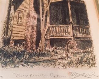 artist signed print titled "Mandeville Cabin"