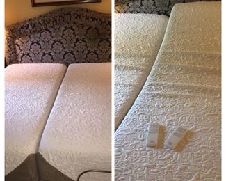 Sealy Split King like new bed with upholstered headboard and matching spread