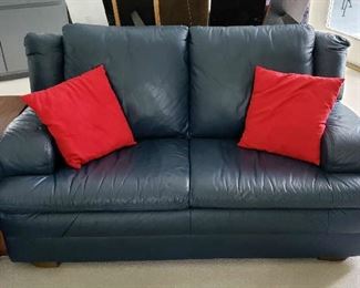 Blue Leather Love Seat