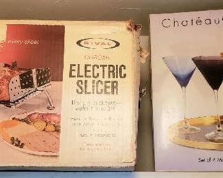 Rival Electric Slicer & Martini Glasses w/ Tray