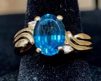Blue Topaz and Diamond set in 14k Gold