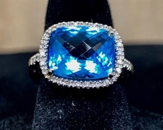 Blue Topaz and Diamonds set in 14k White Gold