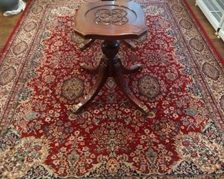Another beautiful Persian design rug (9 x 12) with just  the table bases of the beveled glass topped dining table. I wanted you to see the hand carved details of the mahogany - very unique, from Malaysia. 