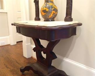 Victorian mahogany side table, with white marble top. 