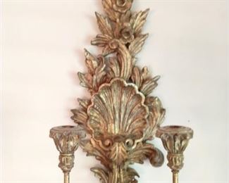 One of a pair of two pair of vintage Italian gilt wood wall sconces.
