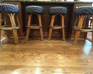 Set/4 vintage, swivel top, bamboo stools.