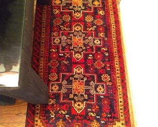 Vintage hand woven, Persian tribal runner, 100% wool face, measures 3' 10"' x 9' 7".