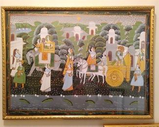 One of three hand painted gouache eastern Indian art works.