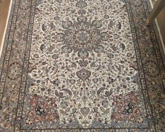 Vintage hand woven Fine Pakistan rug, Persian Tabriz design, 100% wool face, measures 6' x 9'.