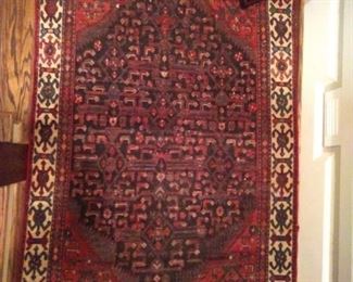 Vintage hand woven, Persian Malayer rug, 100% wool face, measures 4-6' x 6-7'.