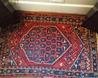 Vintage hand woven, Persian Hamadan rug, 100% wool face, measures 4-3' x 6-2'.