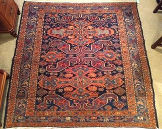 Vintage hand woven, Turkish flat weave rug, 100% wool face, measures 5' 5" x 5' 4"'.