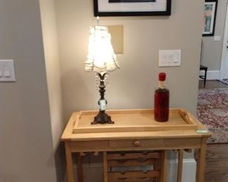 Natural pine wine rack, w/tray and drawer.