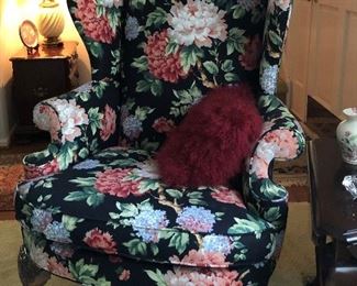 Custom upholstered Wingback chair.