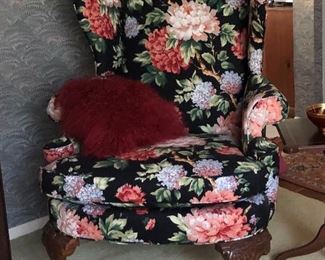 One of two custom upholstered chairs