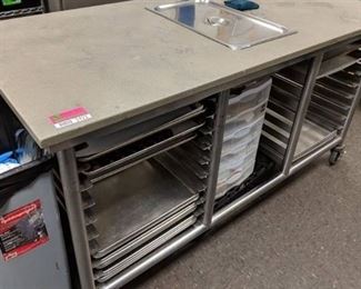 Stone Top Baker's Table With Sheet Pan Racks Under