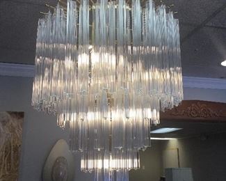Glass and gold chandelier, 30”H x 20”W