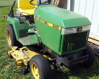 John Deere Gas Powered Riding Lawn Tractor, Model # OHV 240, 48" Mowing Deck, 14HP Kawasaki Motor, Runs, Includes Owner's Manual